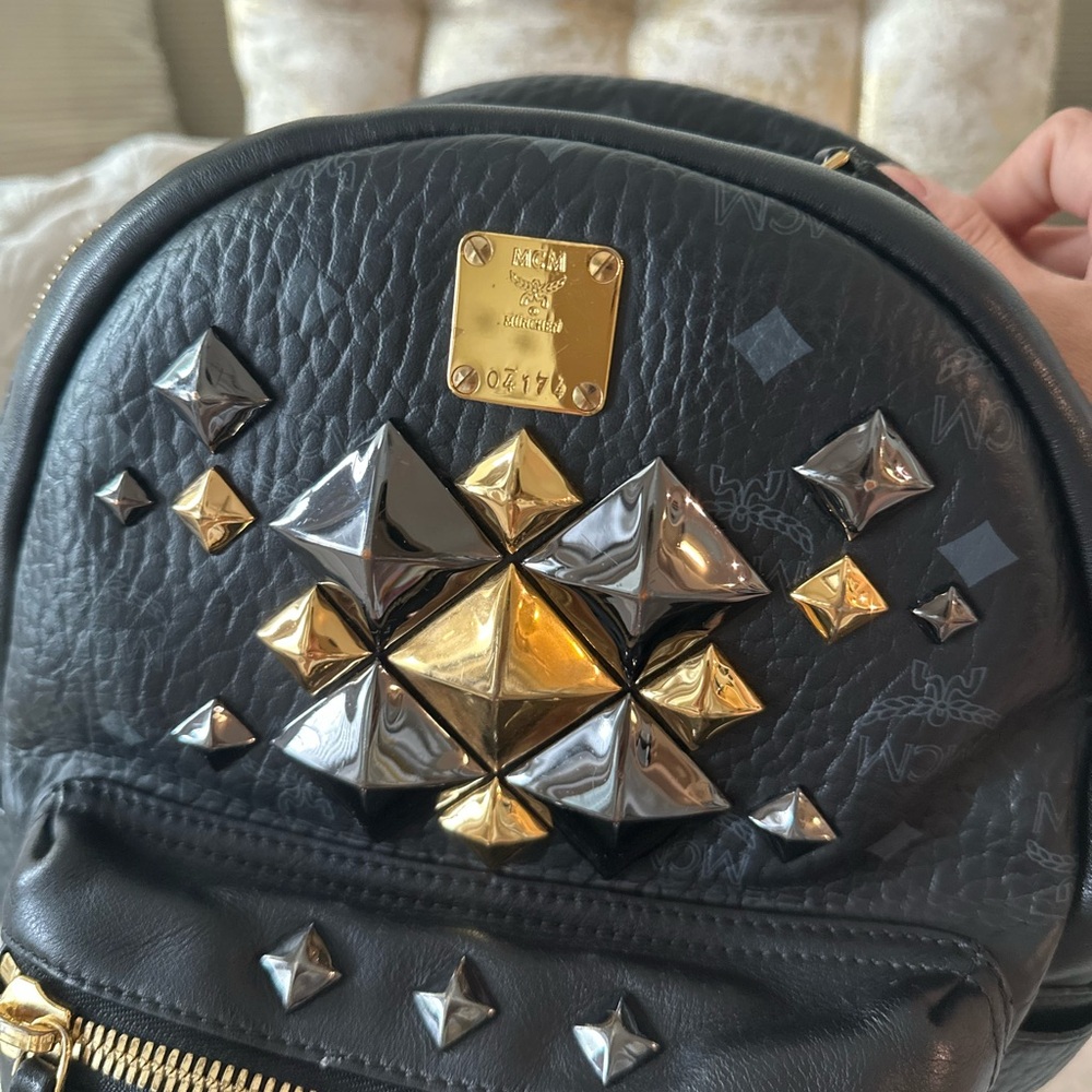 Authentic MCM Black Backpack with Gold Studs - Picture 12 of 17